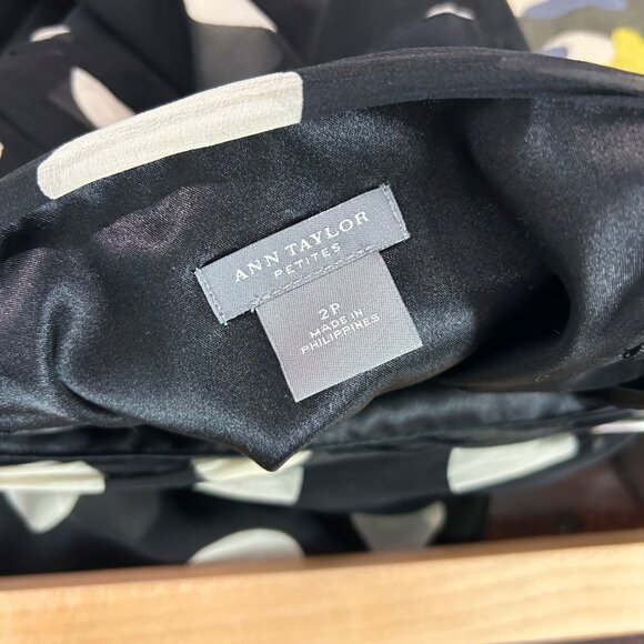 Y2K Ann Taylor Polka Dot Strapless Silk Dress Black Size 2 Petite Women's - Picture 5 of 5